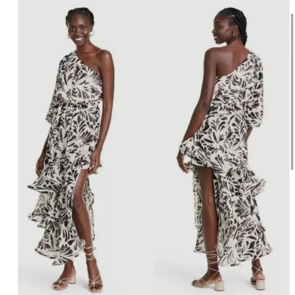 Alexis Fot Target Botanical Black White one shoulder high low Dress Small